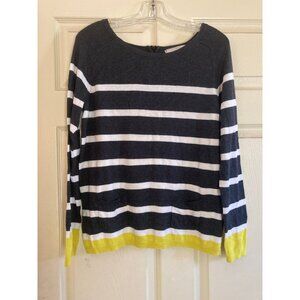 LOFT  Gray, White and Yellow Striped Sweater Size Medium